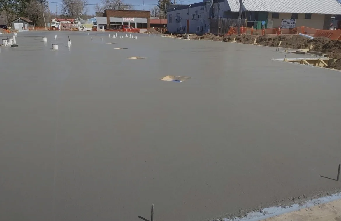 Large freshly finished concrete slab